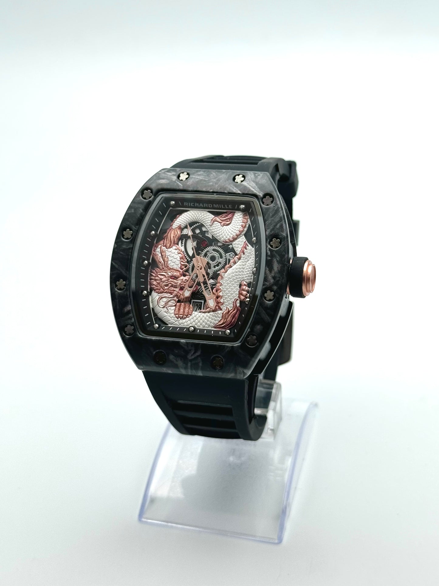 RELOJ RICHARD MILLE™ DRAGON ZAFIRO💎PULSO GRADUABLE, CALENDARIO Y CON CAJA OFICIAL (ENVIO GRATIS🚚)